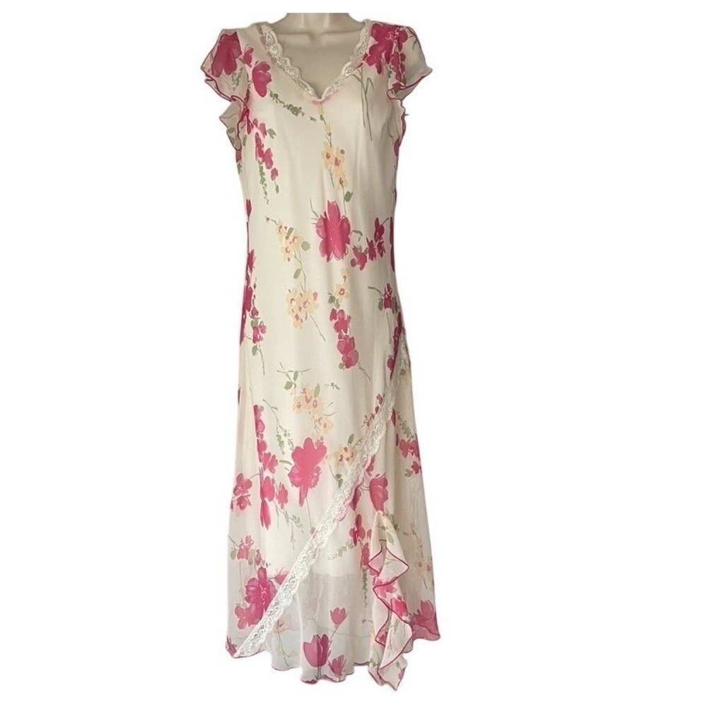 Jonathan Martin Floral Maxi Dress Lace Trim Wedding Guest Cottagecore 10